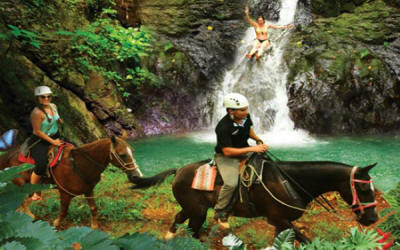 Horseback riding through Costa Rican countryside with waterfall views and tropical scenery - Macaws Adventure Tours by Pablo C